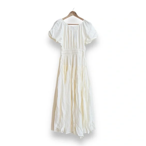 J Crew Ivory Elena Puff Sleeve Dress in Crepe de Chine Womens Size XXS Midi - Picture 3 of 12